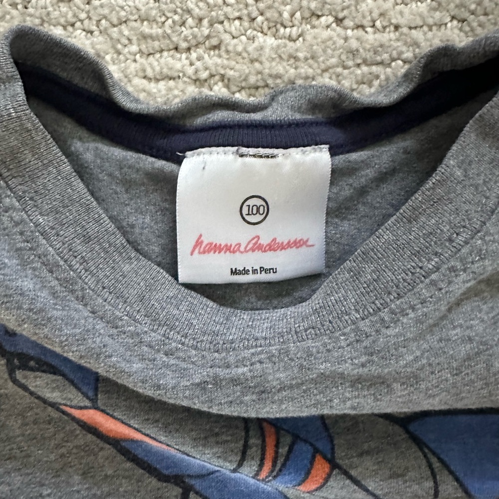Hanna Andersson Gray Tee with Blue & Orange Shark Graphic | Size 100 (4) - Picture 3 of 3